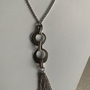 Elegant Long Silver Necklace with Chain Tassel